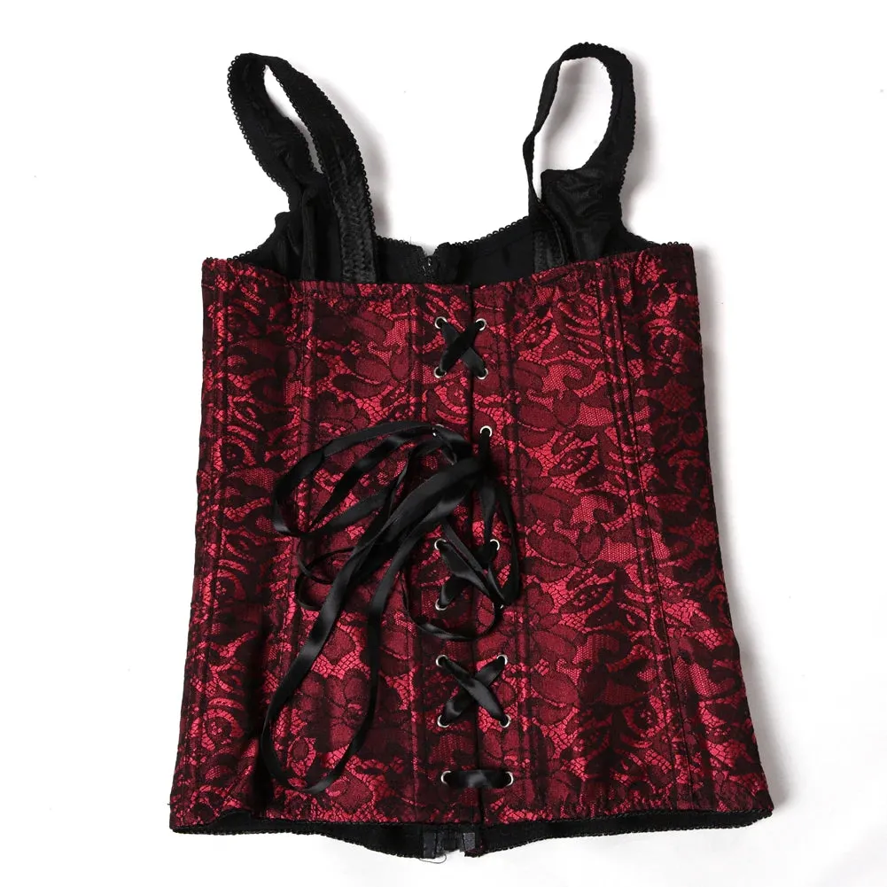 S Overbust Corset Top with Straps Jacquard Corset Bustier Zipper Plus Size for Women Corset Dress with Skirt Black Red purple