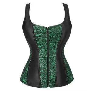 S Women Corset with Straps Black Overbust Corset Plus Size Floral Jacquard Corset Zipper Top Gothic Steampunk Corset Bustier
