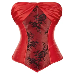 S Women's Lace Cover Overbust Corset Lace Up Boned Lingerie Zipper Side Carnival Waist and Body Shaper Bustier Plus Size