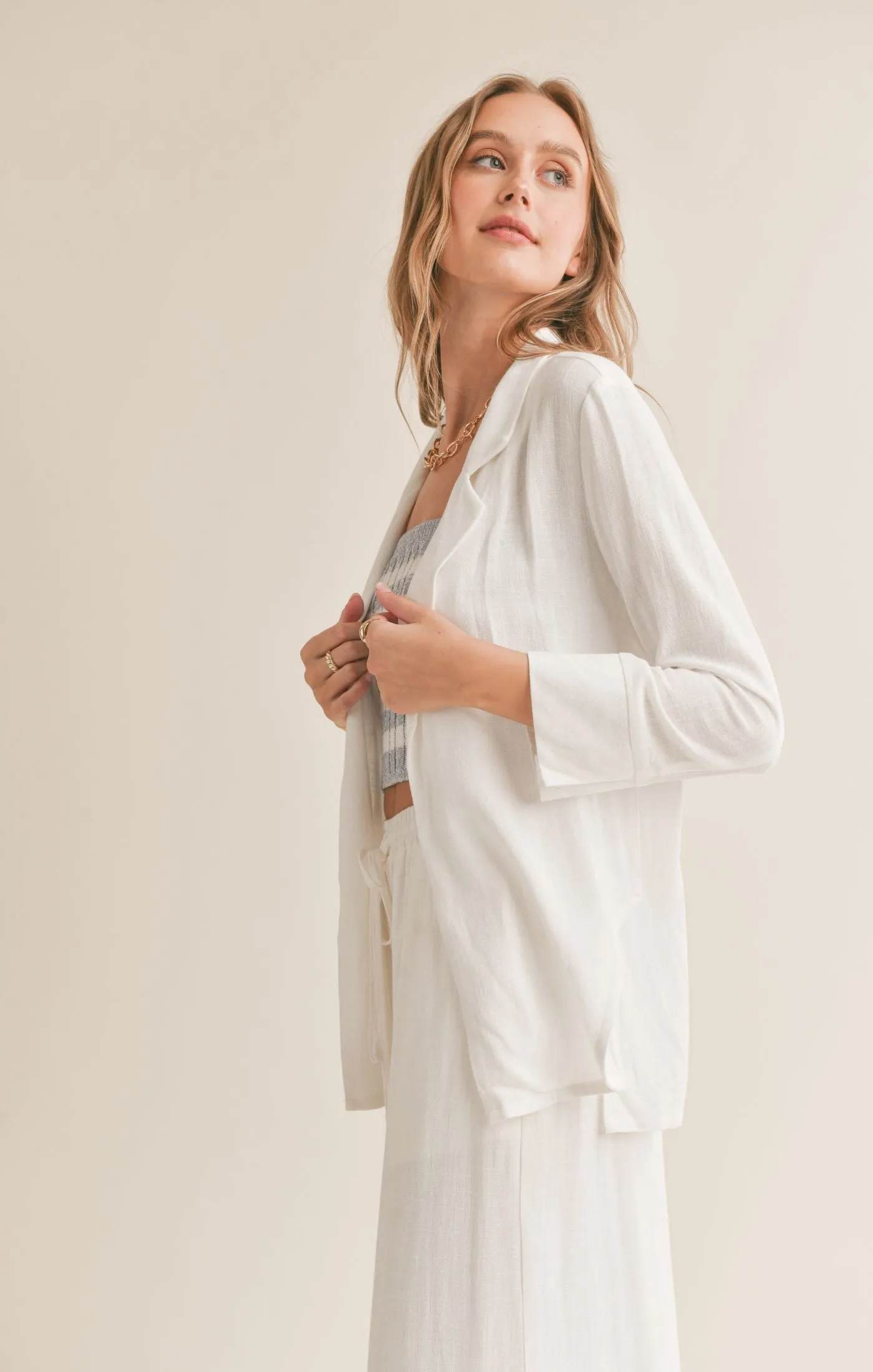 Sadie And Sage Sugarloaf Linen Blend Open Blazer