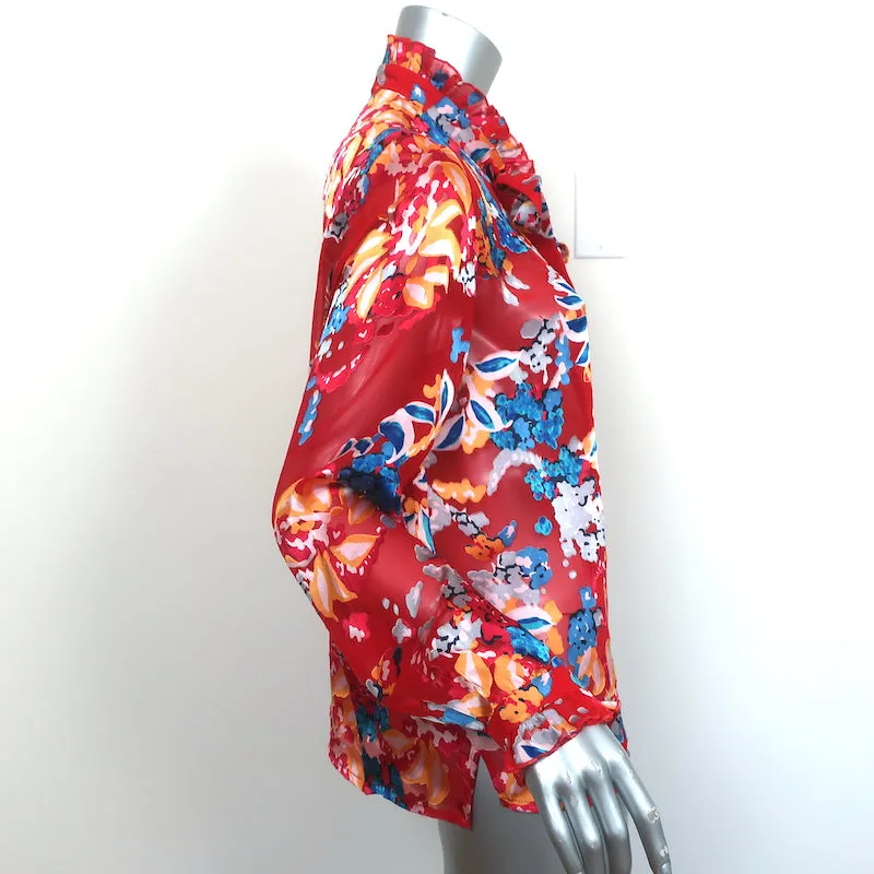 Saloni Tie-Neck Top Emile Red Floral Chiffon Size US 8 Long Sleeve Blouse