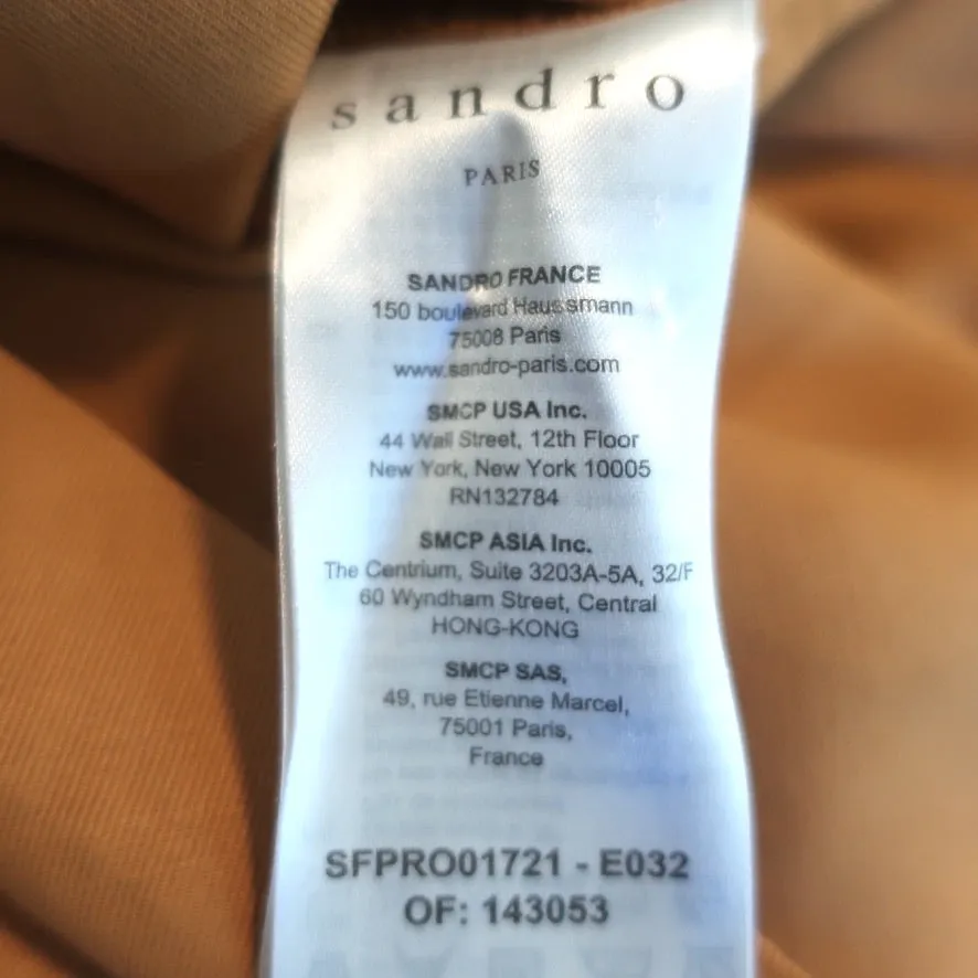 Sandro Long Sleeve Mini Dress Amaria Mustard Ruched Twill Size 34