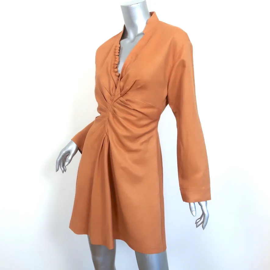Sandro Long Sleeve Mini Dress Amaria Mustard Ruched Twill Size 34