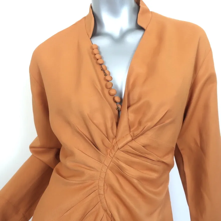 Sandro Long Sleeve Mini Dress Amaria Mustard Ruched Twill Size 34