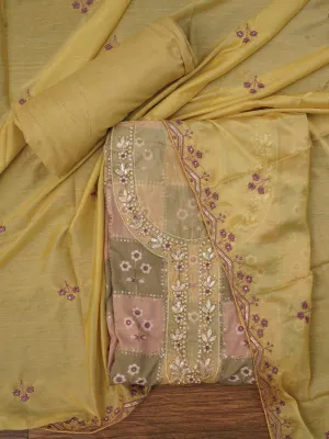 Sequin Embellished Multicolor Silk Blend Dress Material with Dupatta