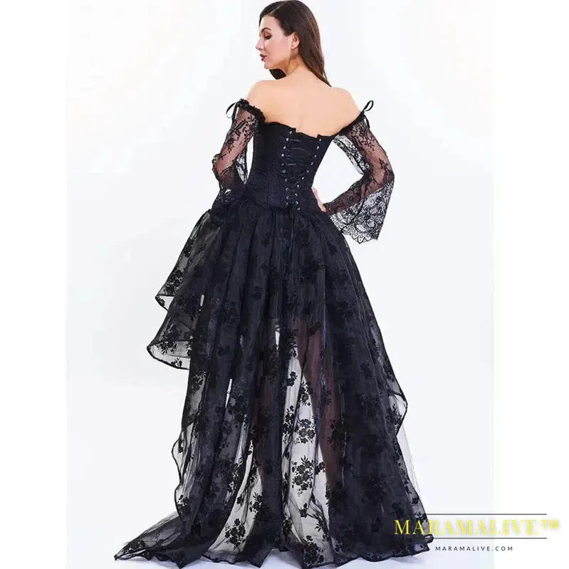 Sexy Steampunk Corset Dress Women's Medieval Victorian Gothic Lace Bustiers Corset   Irregular Skirt Wedding Party Corset Dress