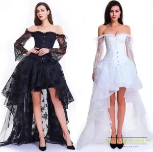 Sexy Steampunk Corset Dress Women's Medieval Victorian Gothic Lace Bustiers Corset   Irregular Skirt Wedding Party Corset Dress