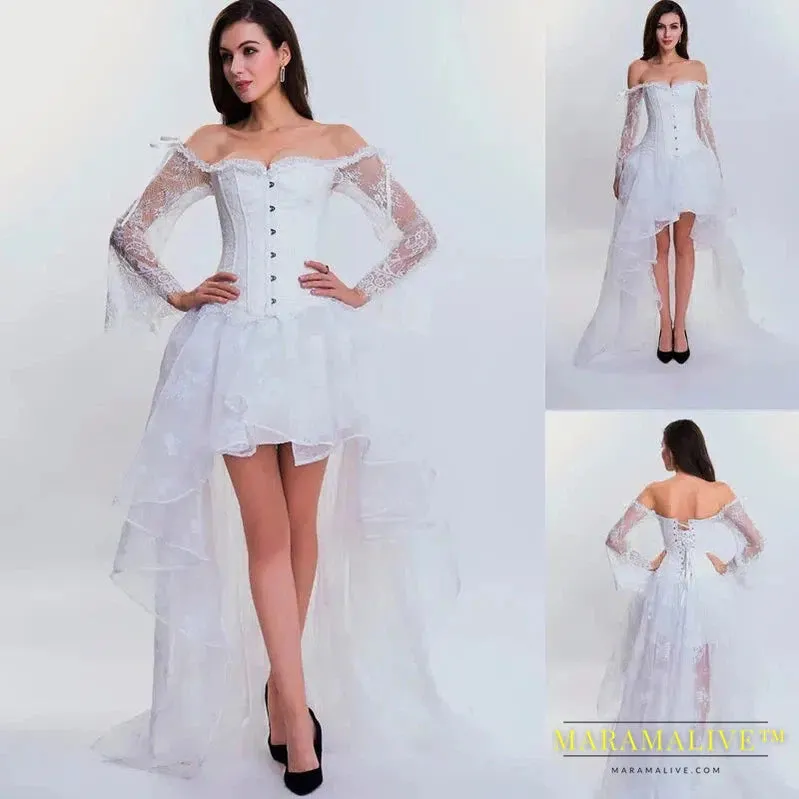 Sexy Steampunk Corset Dress Women's Medieval Victorian Gothic Lace Bustiers Corset   Irregular Skirt Wedding Party Corset Dress
