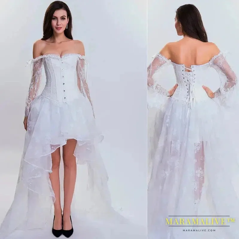 Sexy Steampunk Corset Dress Women's Medieval Victorian Gothic Lace Bustiers Corset   Irregular Skirt Wedding Party Corset Dress