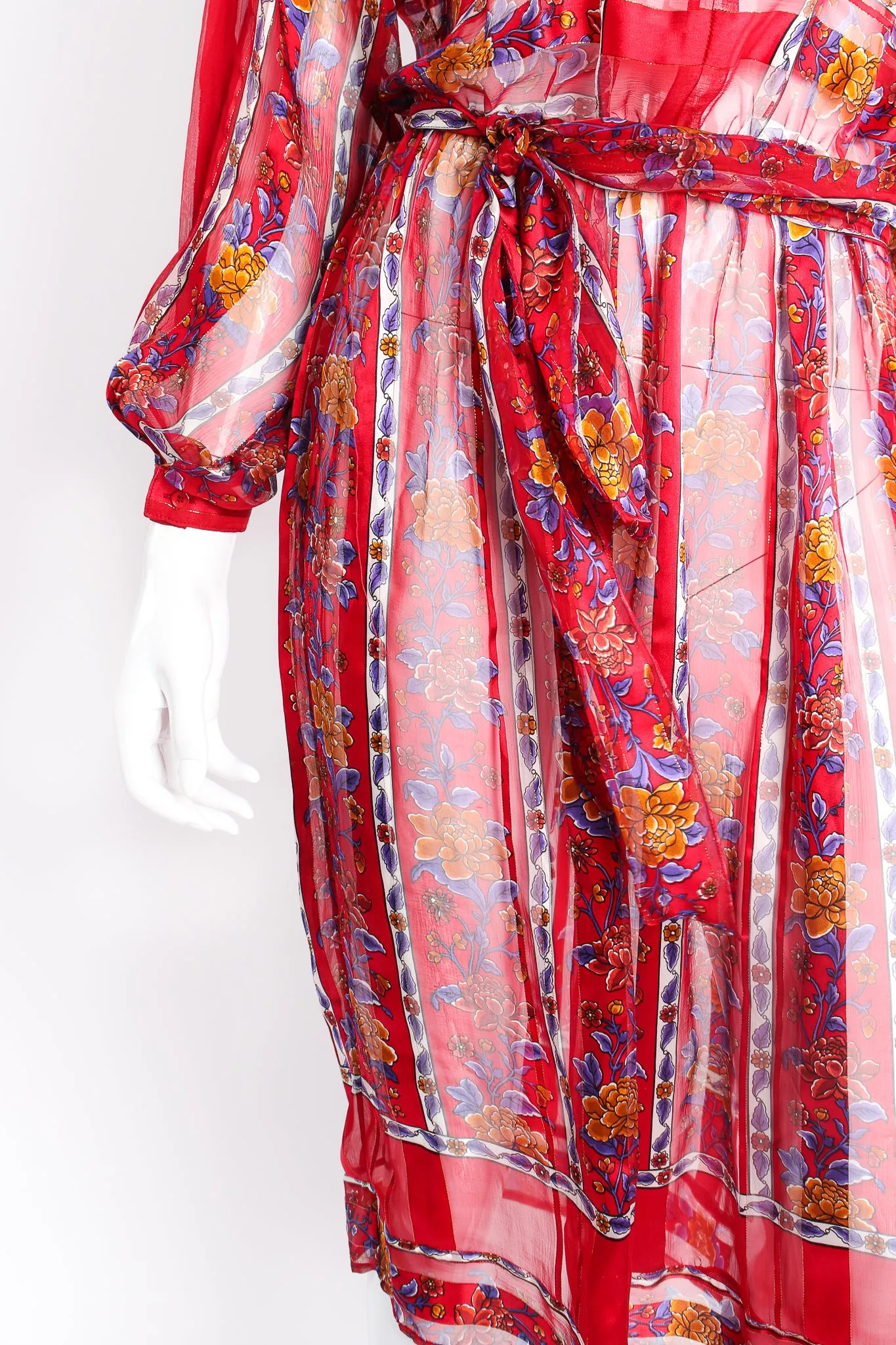 Sheer Striped Floral Silk Dress