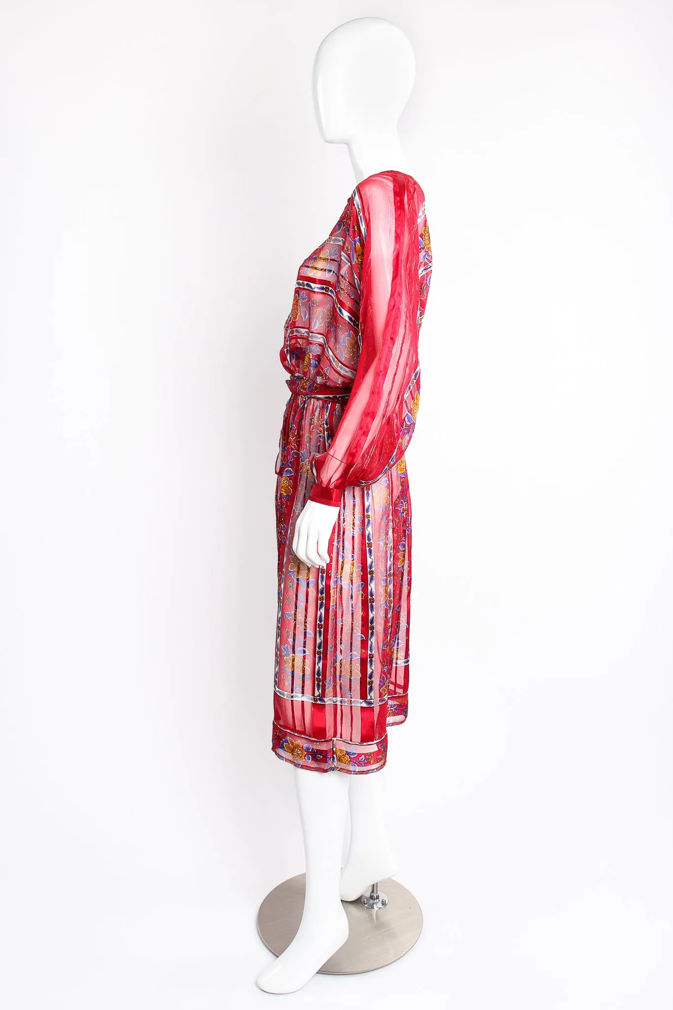 Sheer Striped Floral Silk Dress