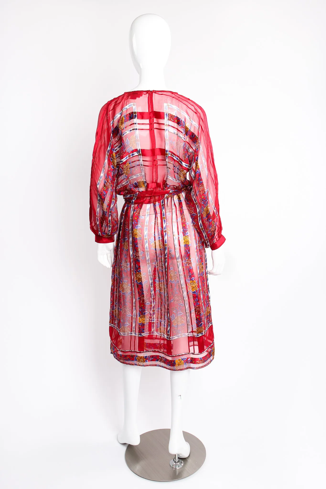Sheer Striped Floral Silk Dress