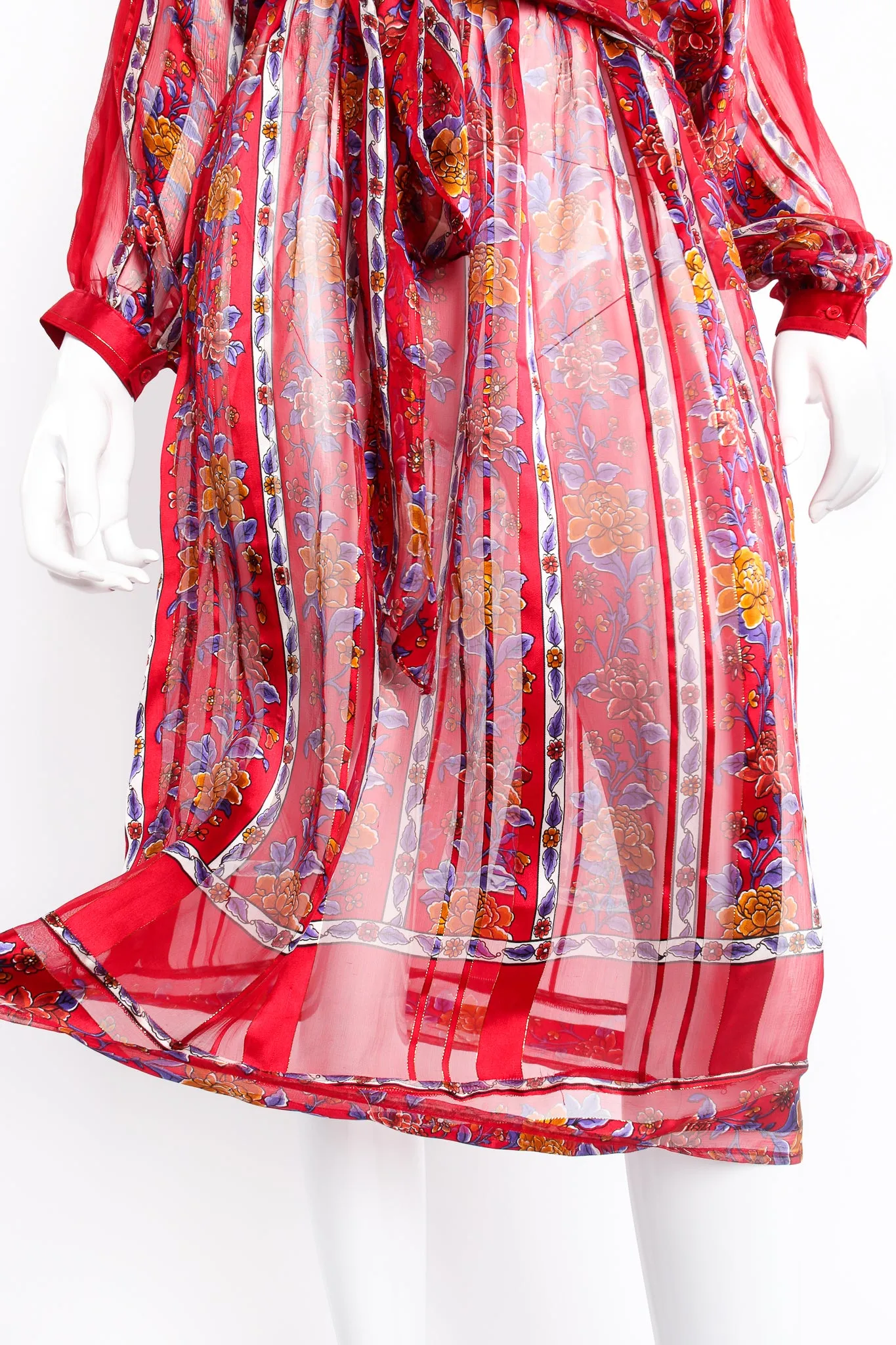 Sheer Striped Floral Silk Dress