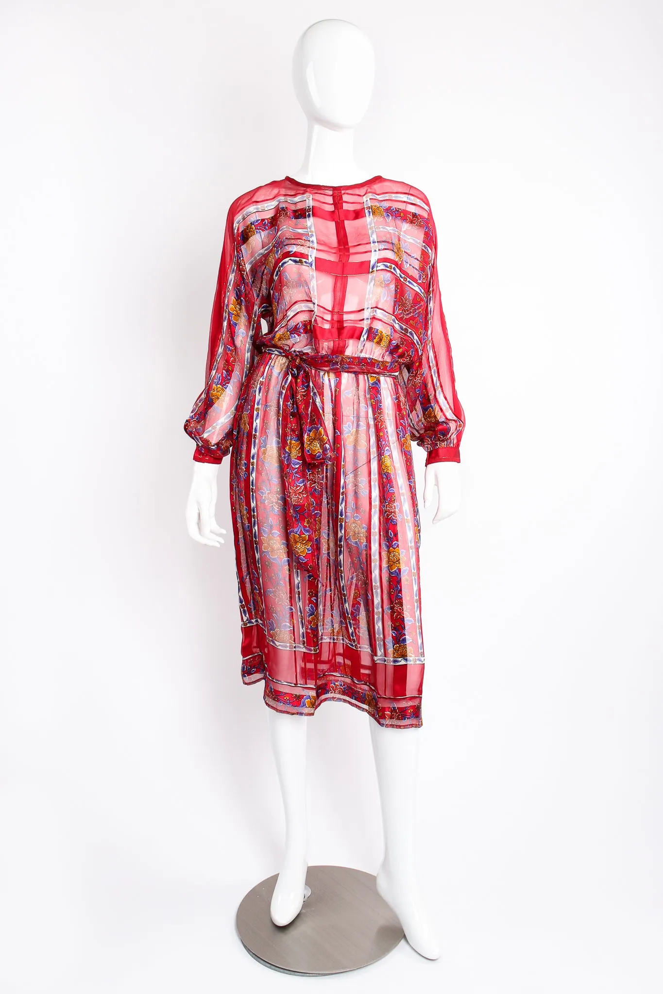 Sheer Striped Floral Silk Dress