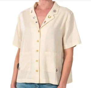 Short Sleeve Embroidered Shirt Natural
