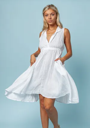 Sleeveless Linen Dress With Elastic Waist & Collar