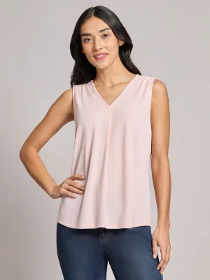 Sleeveless V-Neck Pleat Front Blouse
