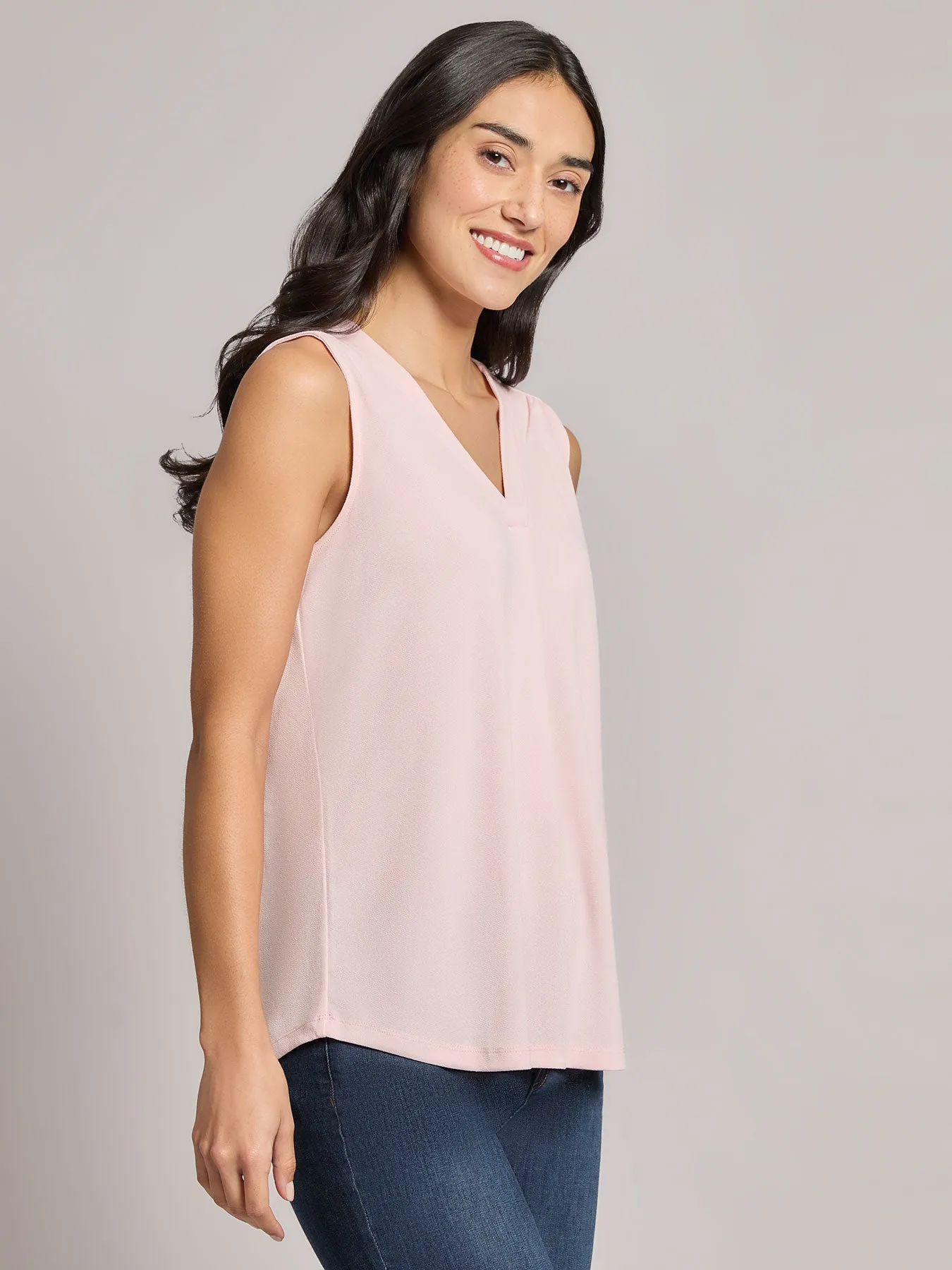 Sleeveless V-Neck Pleat Front Blouse