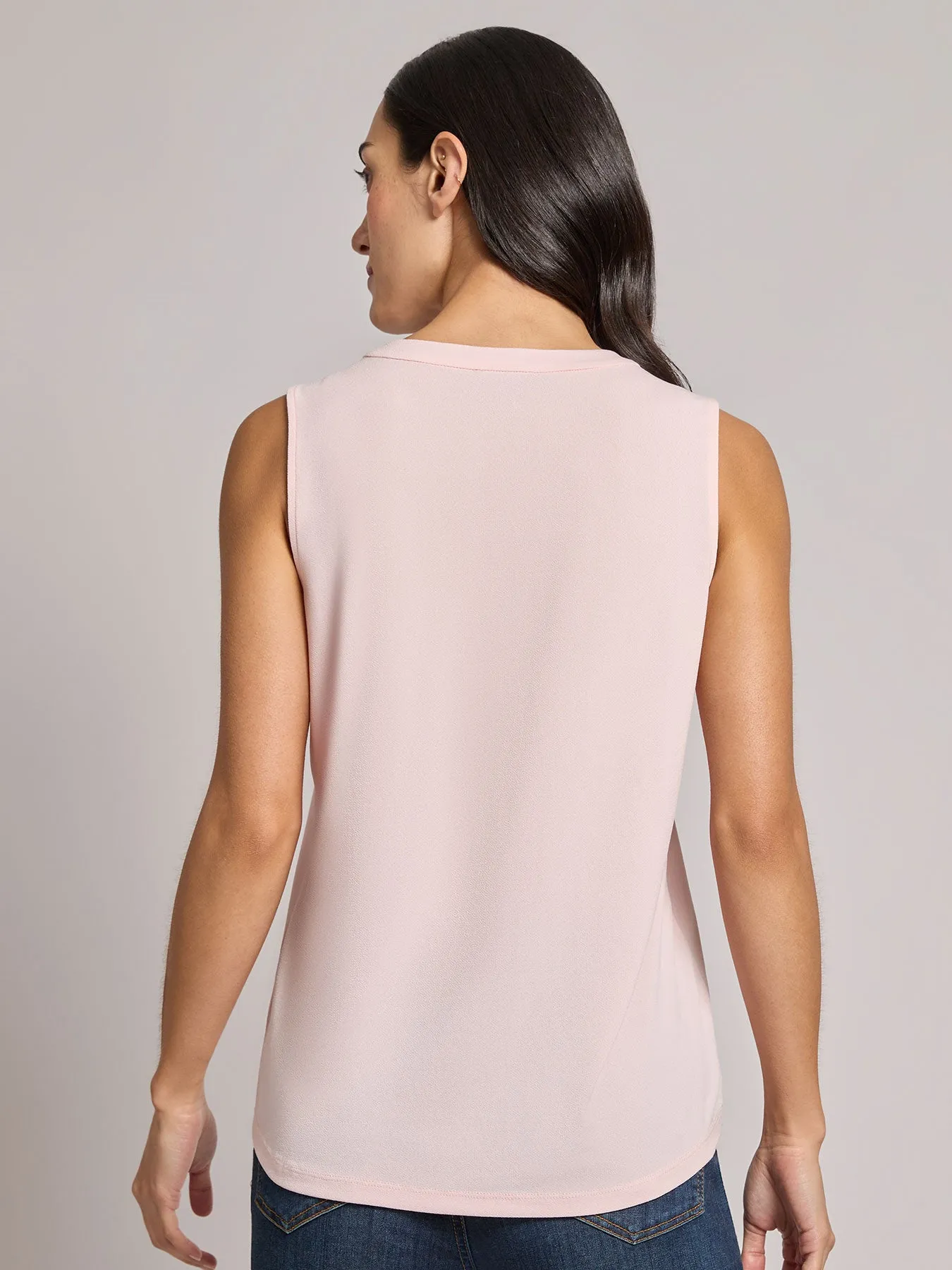 Sleeveless V-Neck Pleat Front Blouse