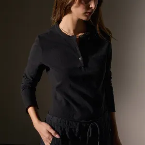 Slub Jersey Long Sleeve Henley - Black