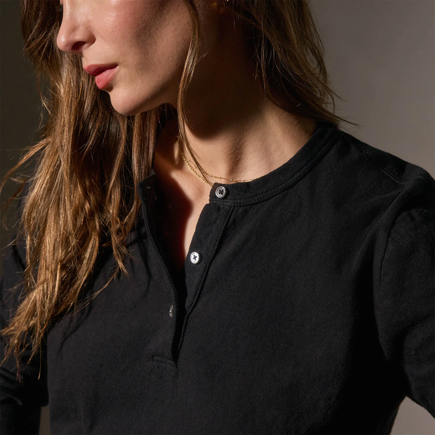 Slub Jersey Long Sleeve Henley - Black