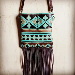 Small crossbody handbag turquoise navajo leather