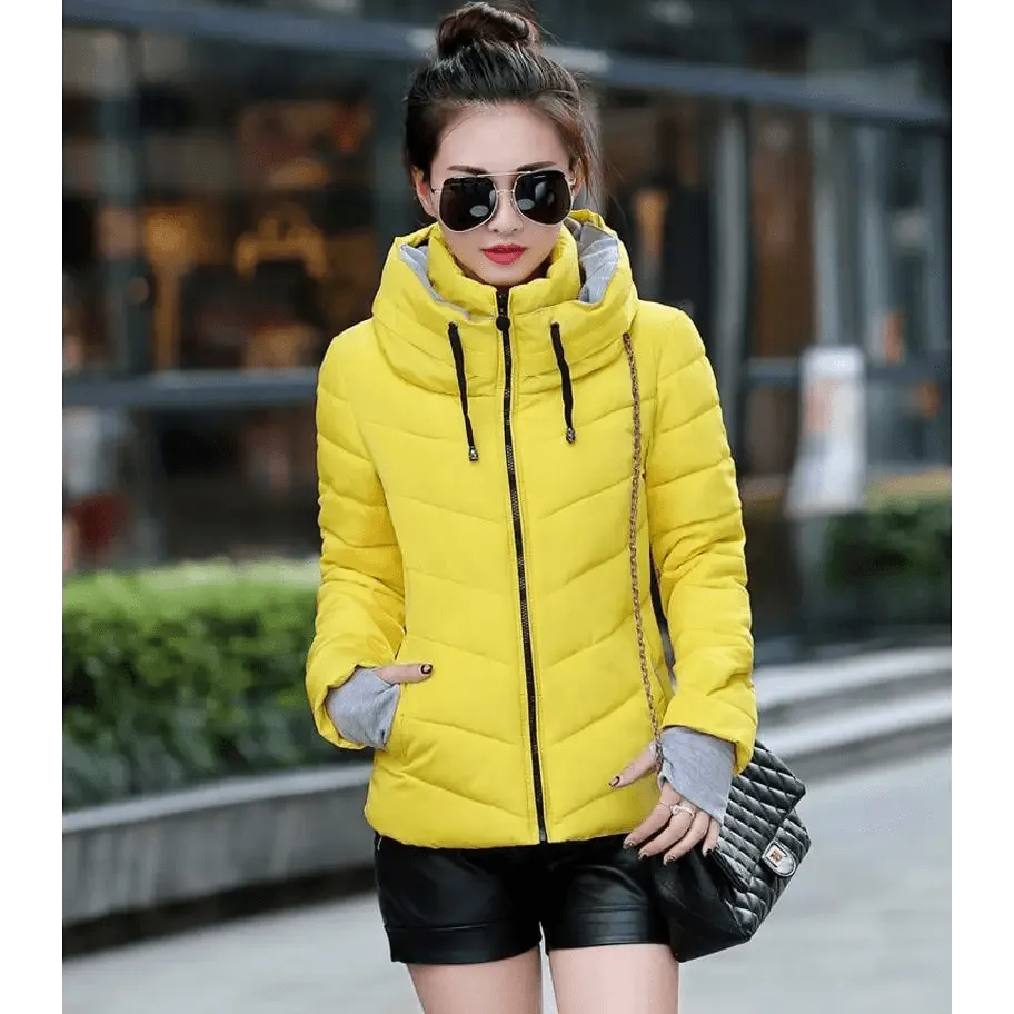 Soft And Comfortable Winter Jacket For Women Short Women's Thicken Outerwear In solid hooded Coats Zipper For Female Slim Cotton padded basic tops