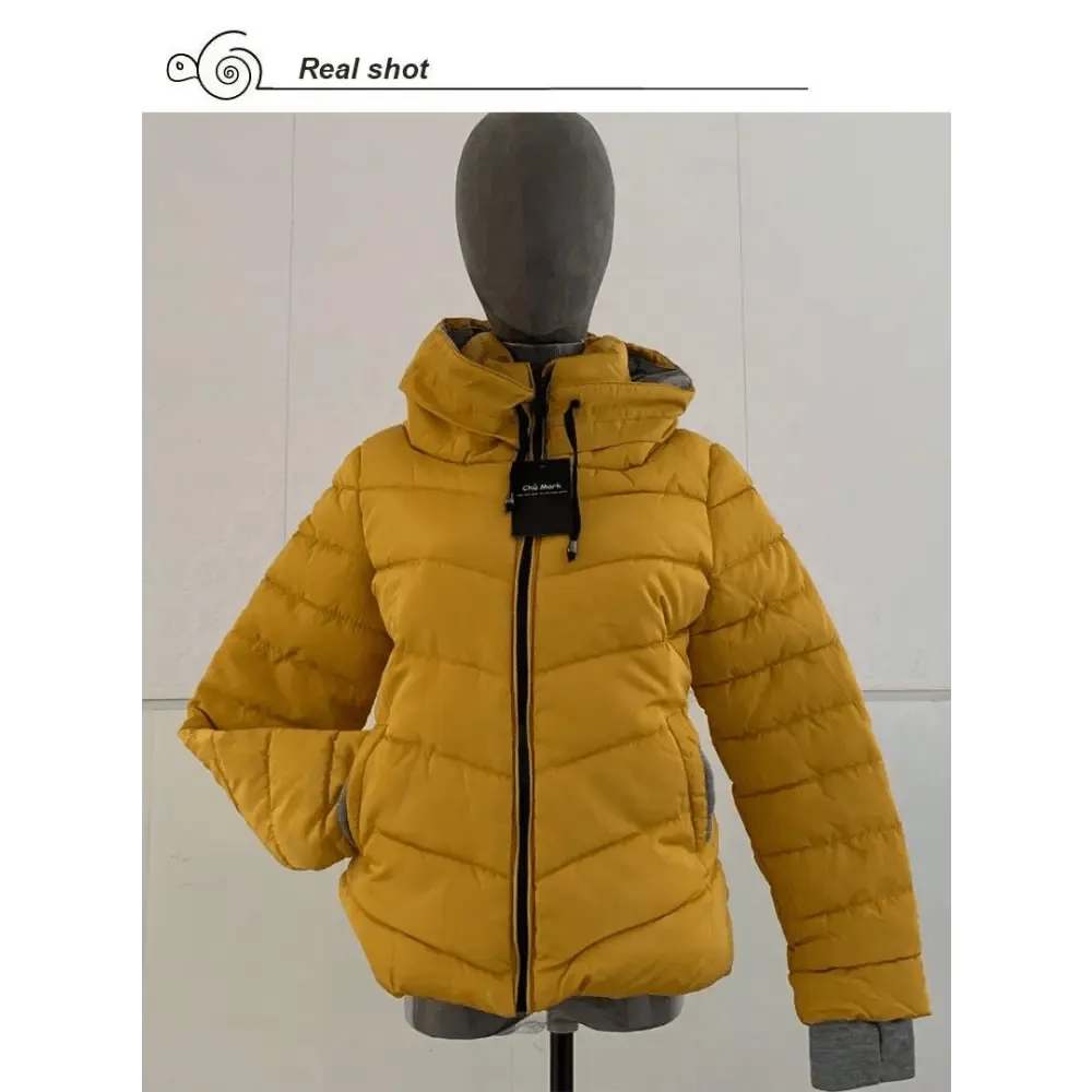 Soft And Comfortable Winter Jacket For Women Short Women's Thicken Outerwear In solid hooded Coats Zipper For Female Slim Cotton padded basic tops
