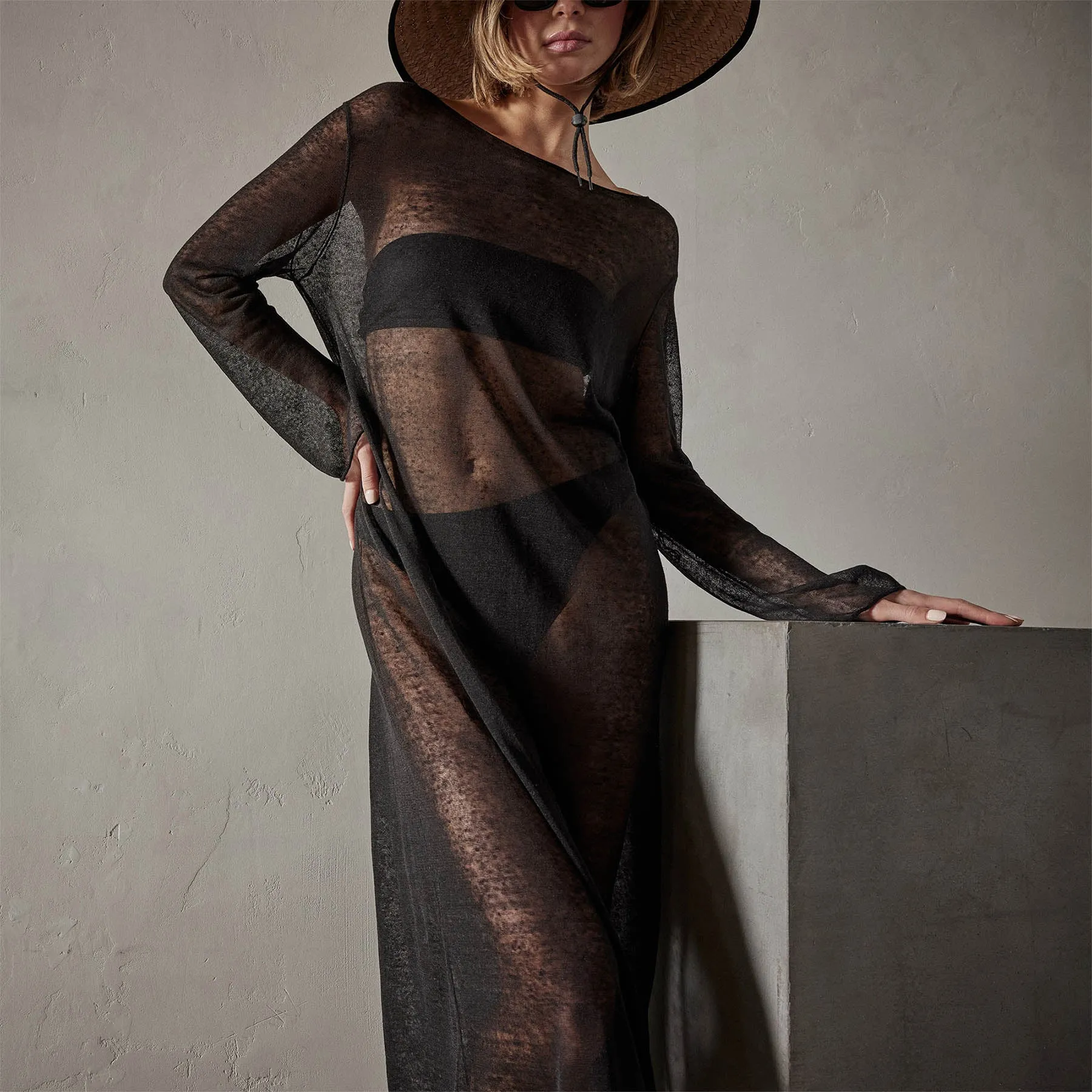 Soleil Linen Caftan - Black