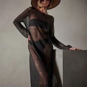 Soleil Linen Caftan - Black