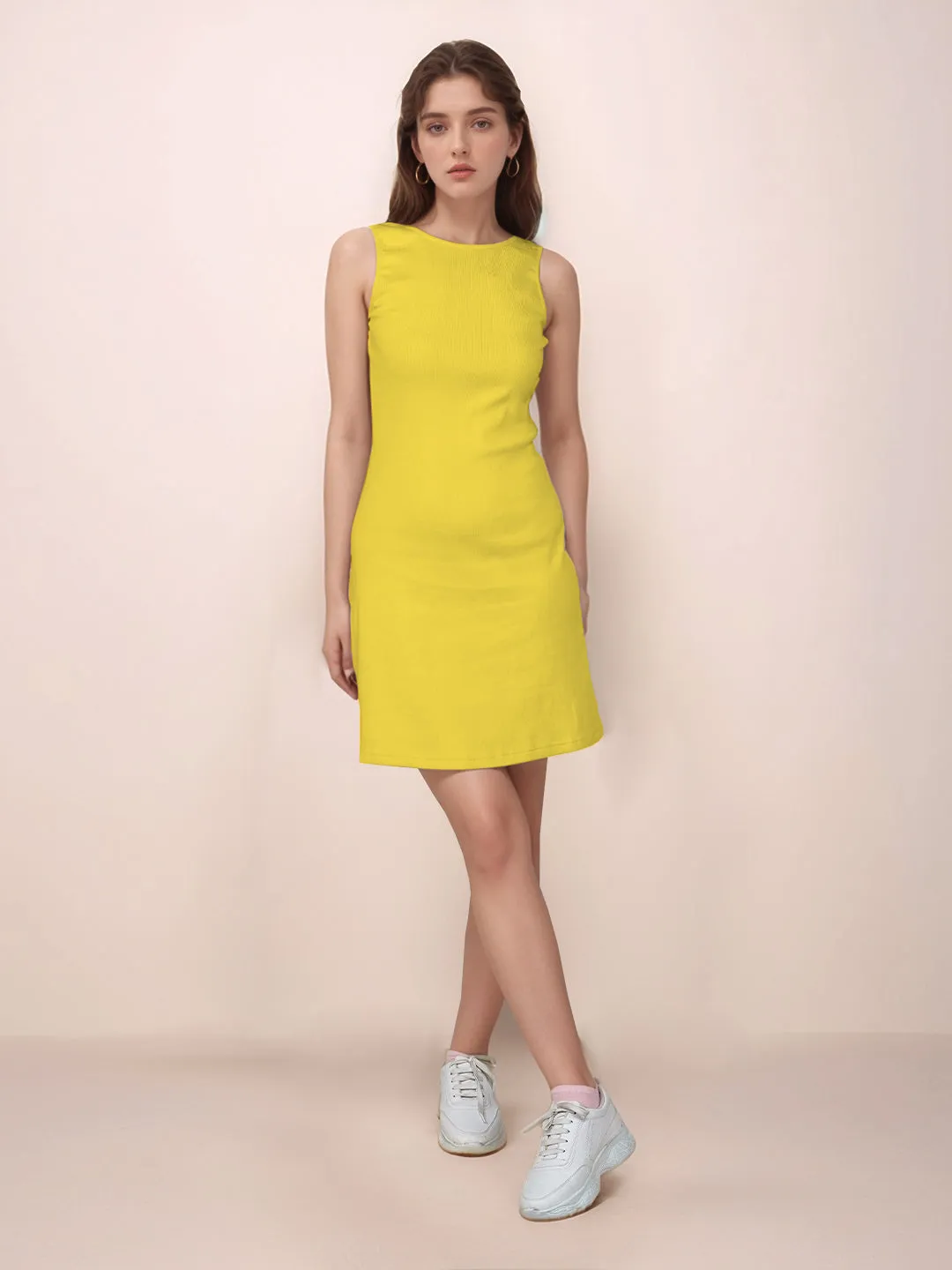 Solid Boat Neck Short Dress