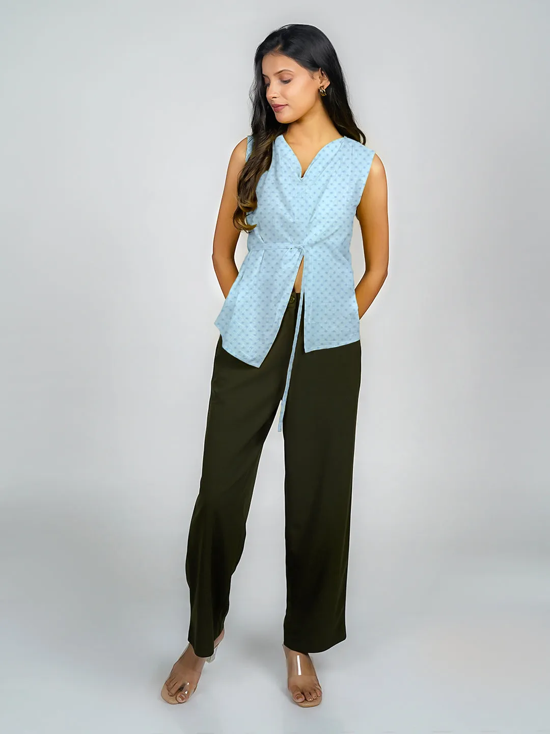 Solid Full-Sleeve Crop Top