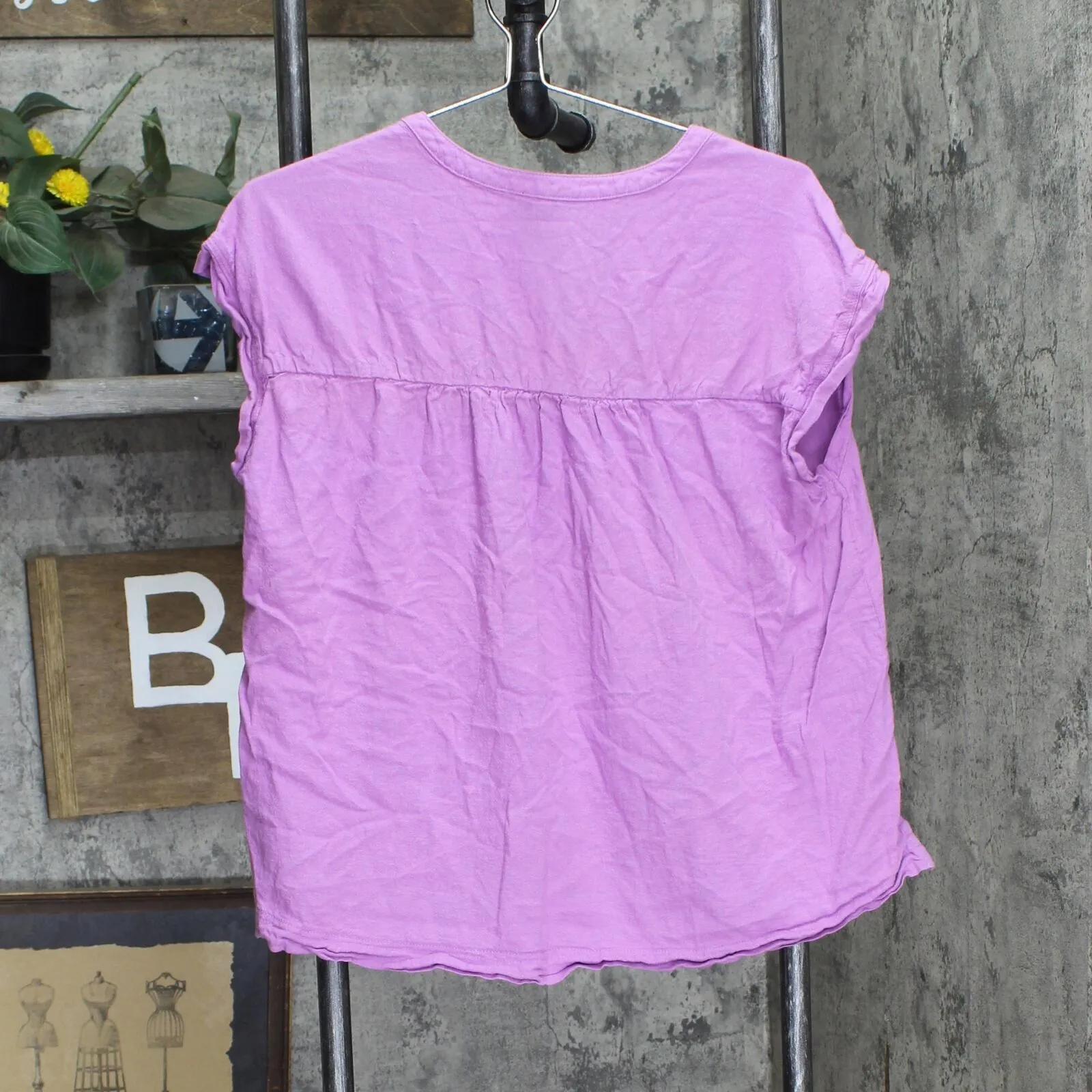 Splendid Womens V-Neck Linen Blend Cap Sleeve Blouse Shirt Top Lilac Purple L