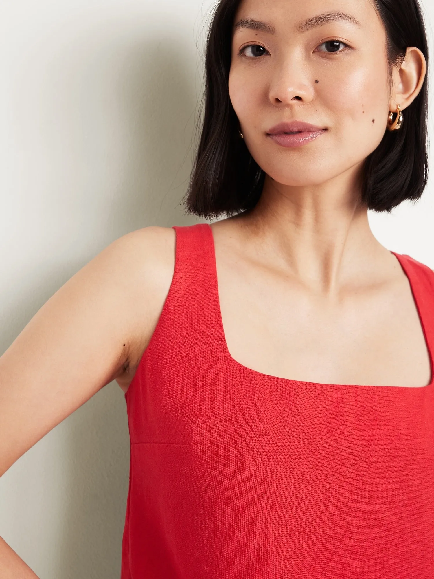 Square-Neck Linen-Blend Crop Tank Top