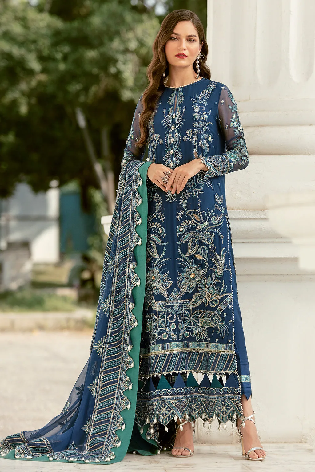 Steller Bleue  | Afrozeh LA Fuchsia'22 Collection | Unstitched Chiffon Suits
