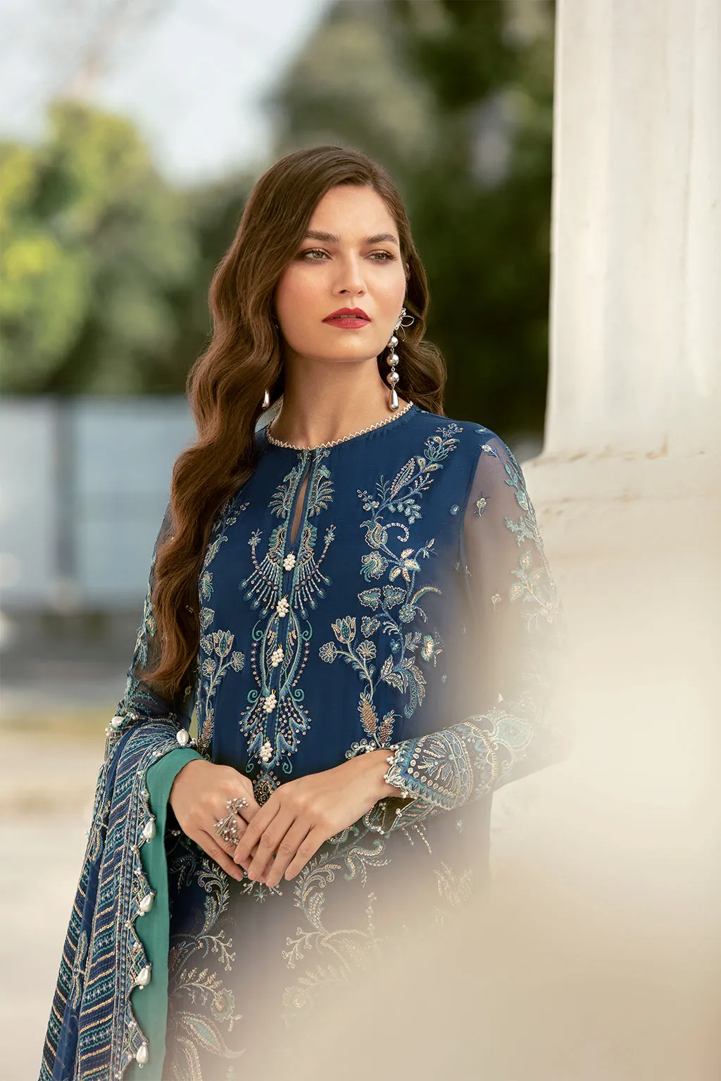 Steller Bleue  | Afrozeh LA Fuchsia'22 Collection | Unstitched Chiffon Suits