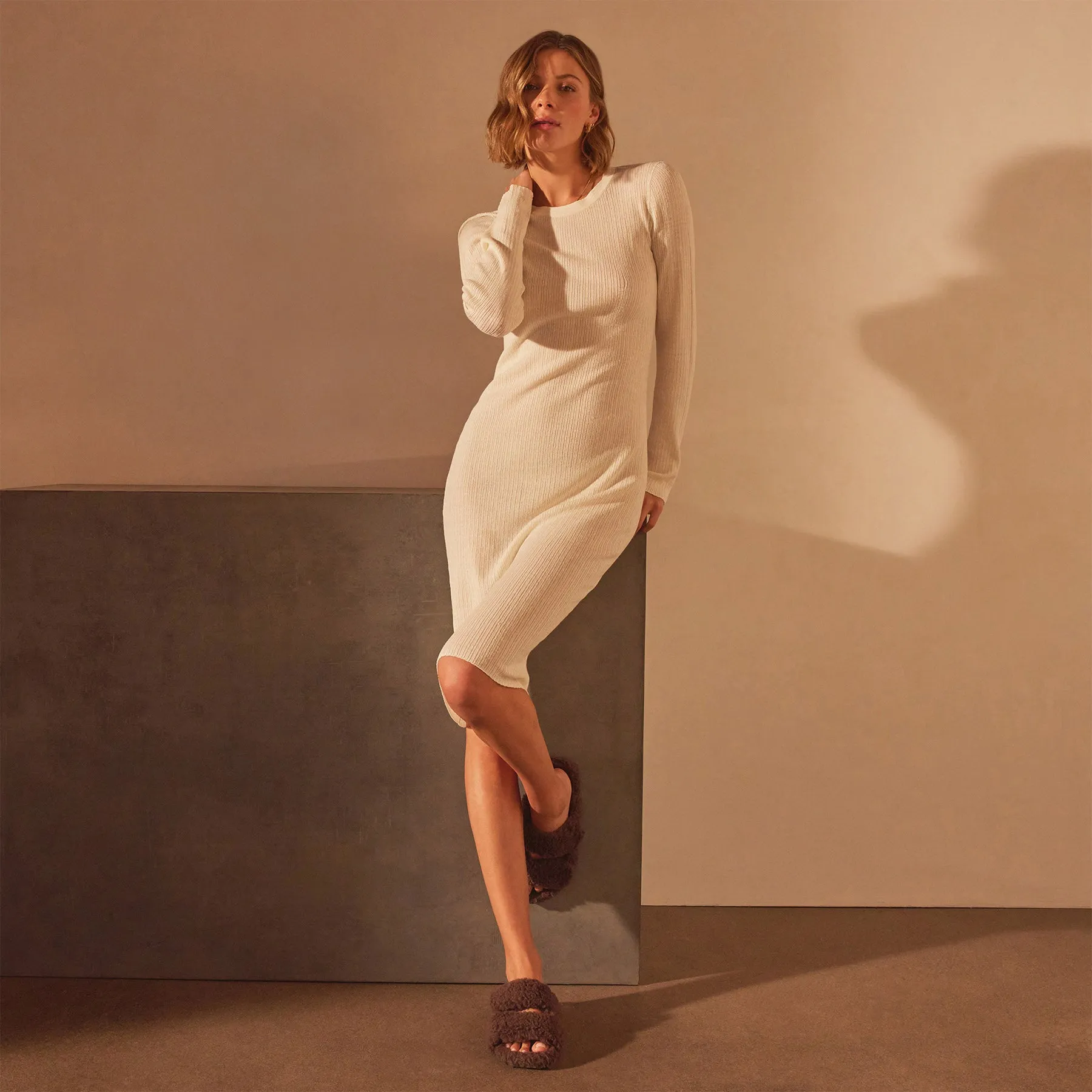 Stretch Linen Ribbed Dress - Canvas