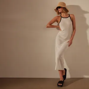 Stretch Linen Ribbed Dress - White/Black