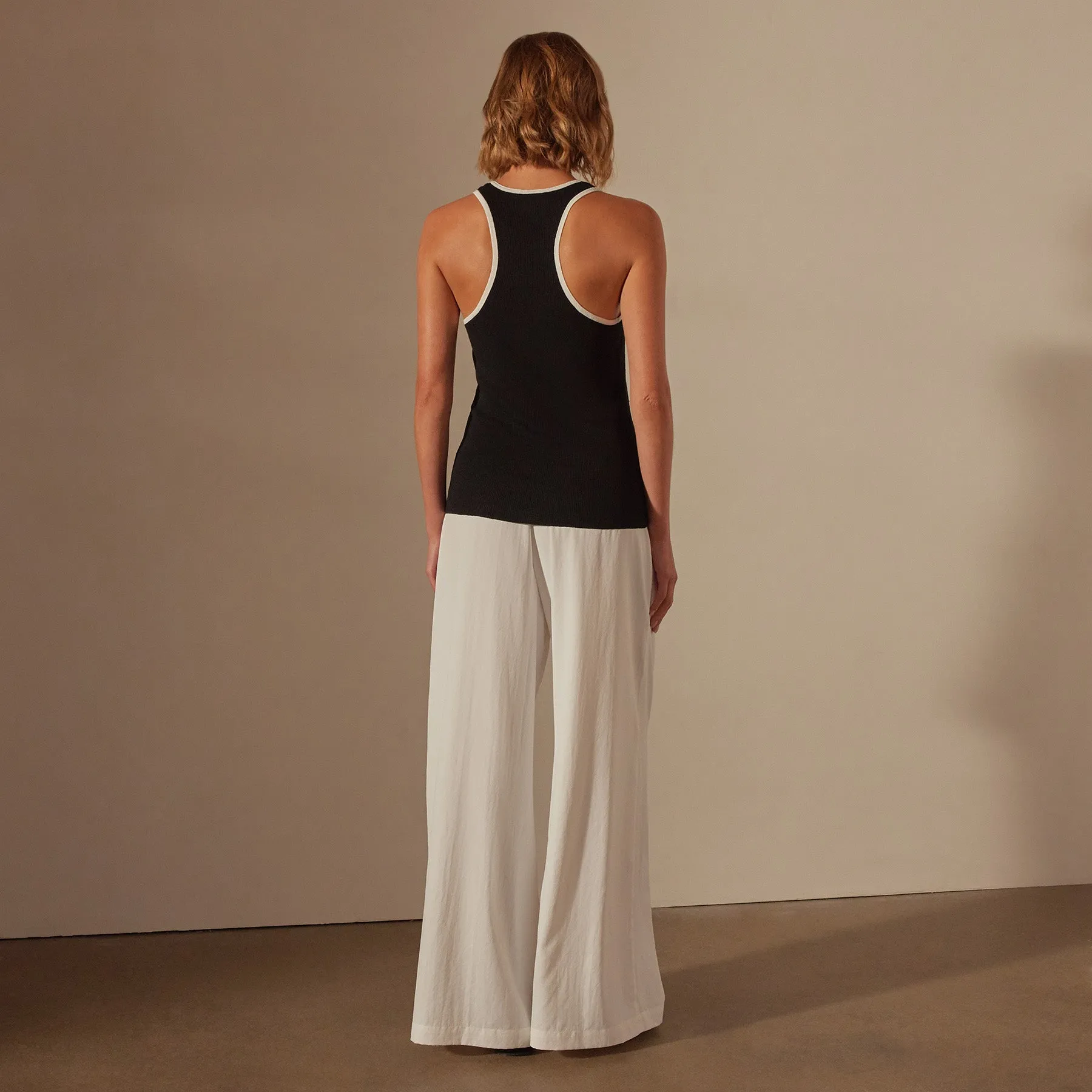 Stretch Linen Ribbed Tank - Black/White