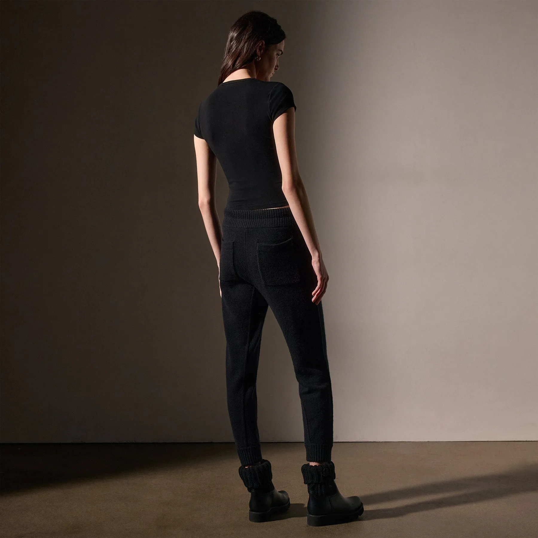 Stretch Lotus  Deep V Short Sleeve Tee - Black