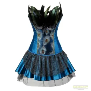 Stunning Peacock Princess Vintage Gothic Fashion Corset Dress with Skirt - Vibrant Luxury Plus Size Burlesque Costume for Women's Party Clubwear