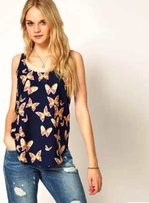 Style Butterfly Sleeveless Chiffon Anchor Tank Top Women Shirts Crew Vest Women's Tanks