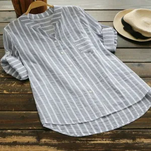 Summer Shirt Women Cotton Linen Tops Long Sleeve Lady Office Working Linen Blouse