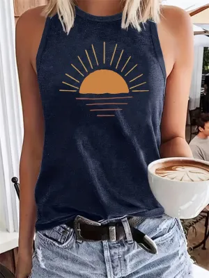 Sunrise Scene Print Women's Sleeveless Vest T-shirts