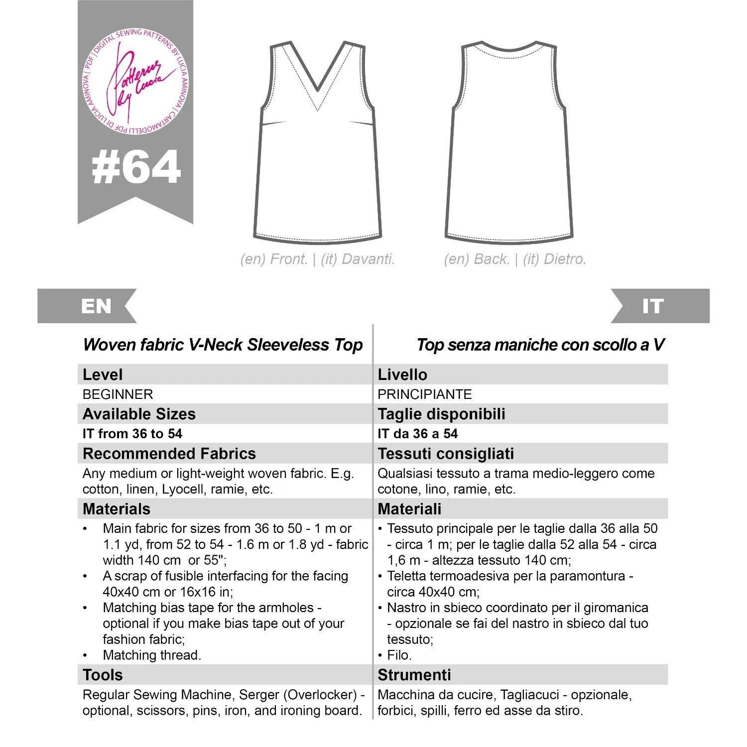 Tank Top Sewing Pattern N.64