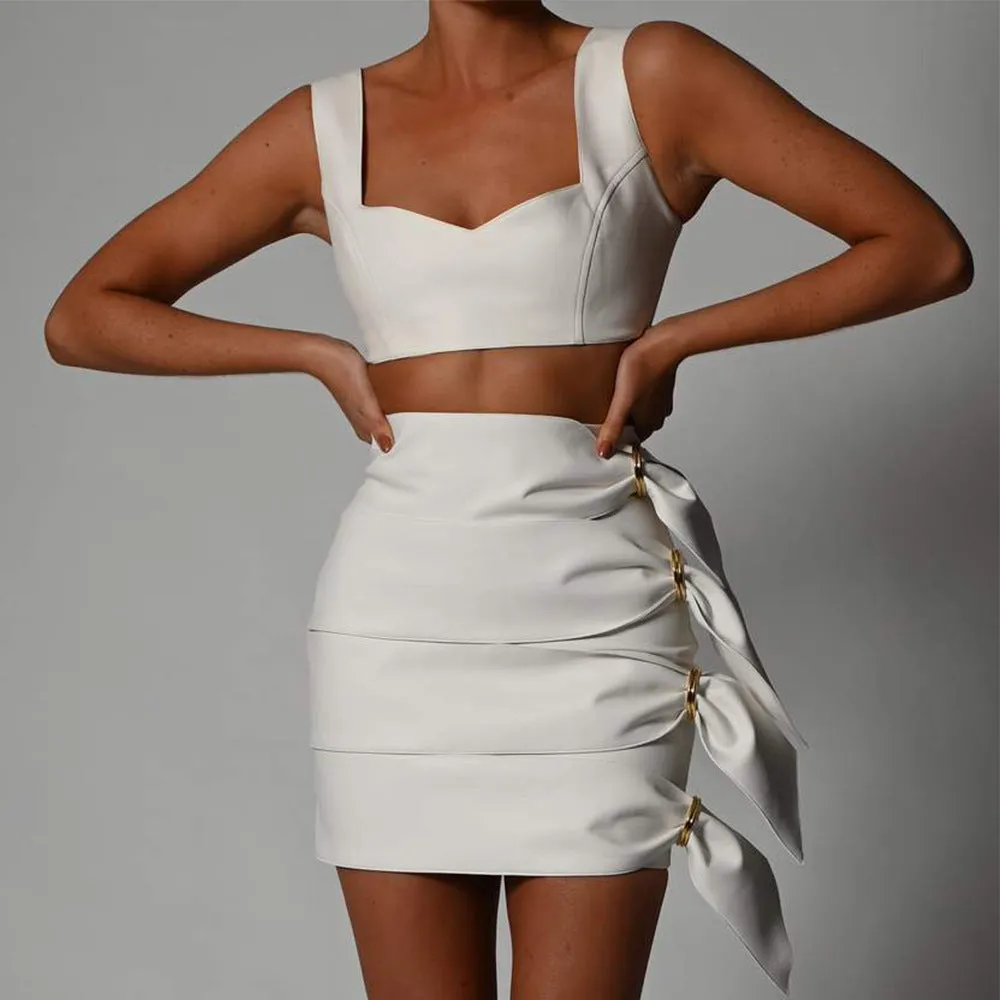 Tank Tops Skirts Leather Mini Dresses Two-piece Set