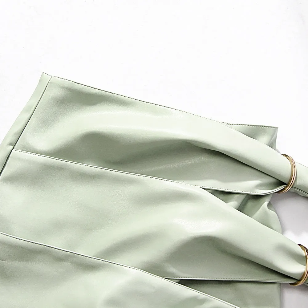 Tank Tops Skirts Leather Mini Dresses Two-piece Set