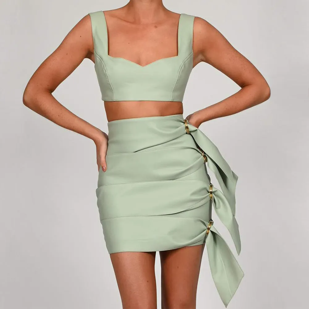Tank Tops Skirts Leather Mini Dresses Two-piece Set