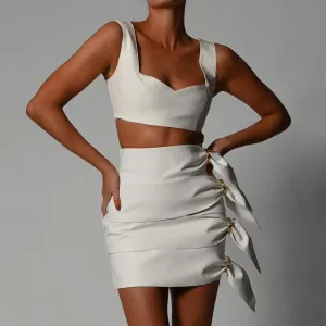 Tank Tops Skirts Leather Mini Dresses Two-piece Set