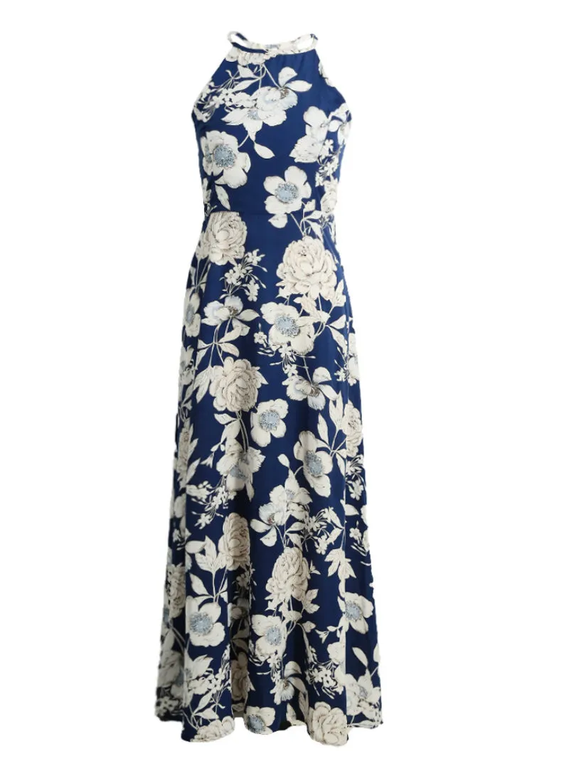 TastyHottie - Maxi Boho Dress Halter Neck Floral Print Sleeveless
